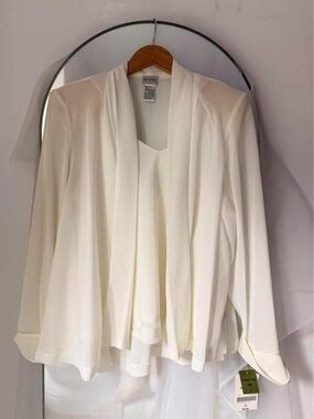 NWT 90s VINTAGE Metaphor Elegant Cream Layered Open Front Blouse & Jacket size 8